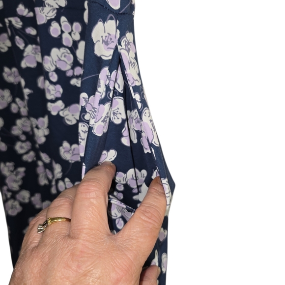 Pact Navy Blue Floral Fit & Flare Midi Dress Large Organic Cotton Racerback - Picture 5 of 9